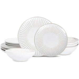 imageStone Lain Linea 12Piece Dinnerware Set Stoneware WhiteWhite