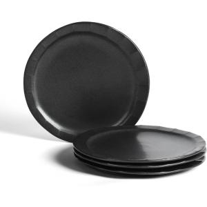 imageStone Lain Oasis 12Piece Dinnerware Set Stoneware Dishwasher and Microwave Safe Plates and Bowls Set Dish Set for 4 Grey BlueBlack