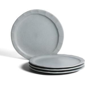 imageStone Lain Oasis 12Piece Dinnerware Set Stoneware Dishwasher and Microwave Safe Plates and Bowls Set Dish Set for 4 Grey BlueGrey Blue