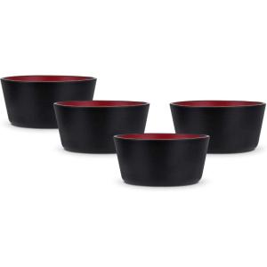 imageStone Lain Stoneware Dish Set 4 Mugs Tom  OliveAlbie  Red and Black