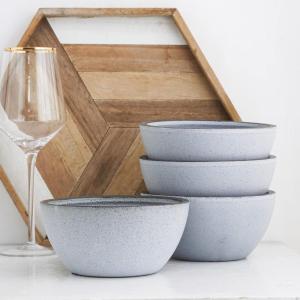 imageStone Lain Stoneware Dish Set 4 Mugs Tom  OliveTina  Blue and Gray