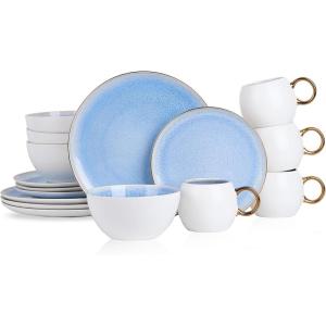 imageStone lain Luna Porcelain Dinnerware Set 16Piece  Service for 4 MintBlue