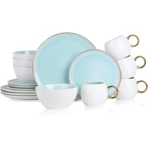 imageStone lain Luna Porcelain Dinnerware Set 16Piece  Service for 4 MintMint