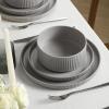 imageStone Lain Haven Stoneware 12Piece Dinnerware Set Plates and Bowls Sets for 4 Elegant Dish Set Includes Dinner Plates Salad Plates Cereal Bowls Microwave ampamp Dishwasher Safe BeigeGray