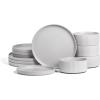 imageStone Lain Haven Stoneware 12Piece Dinnerware Set Plates and Bowls Sets for 4 Elegant Dish Set Includes Dinner Plates Salad Plates Cereal Bowls Microwave ampamp Dishwasher Safe BeigeGray