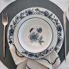 imageStone Lain Esme 12Piece Dinnerware Set Porcelain Plates and Bowls Set Dish Set for 4 Microwave and Dishwasher Safe GreenBlack