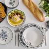 imageStone Lain Esme 12Piece Dinnerware Set Porcelain Plates and Bowls Set Dish Set for 4 Microwave and Dishwasher Safe GreenBlack