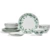 imageStone Lain Esme 12Piece Dinnerware Set Porcelain Plates and Bowls Set Dish Set for 4 Microwave and Dishwasher Safe GreenGreen