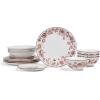 imageStone Lain Esme 12Piece Dinnerware Set Porcelain Plates and Bowls Set Dish Set for 4 Microwave and Dishwasher Safe GreenRed
