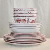 imageStone Lain Esme 12Piece Dinnerware Set Porcelain Plates and Bowls Set Dish Set for 4 Microwave and Dishwasher Safe GreenRed
