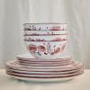 imageStone Lain Esme 12Piece Dinnerware Set Porcelain Plates and Bowls Set Dish Set for 4 Microwave and Dishwasher Safe GreenRed