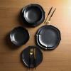 imageStone Lain Baskerville 16Piece Dinnerware Set Stoneware Borosilicate Glass GreenBlack