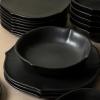 imageStone Lain Baskerville 16Piece Dinnerware Set Stoneware Borosilicate Glass GreenBlack
