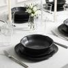 imageStone Lain Baskerville 16Piece Dinnerware Set Stoneware Borosilicate Glass GreenBlack