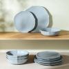 imageStone Lain Baskerville 16Piece Dinnerware Set Stoneware Borosilicate Glass GreenLight Blue