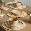 imageStone Lain Cairo 12Piece Dinnerware Set Stoneware Plates and Bowls Set Microwave and Dishwasher Safe Includes Dinner and Salad Plates Cereal Bowls Dishes for 4 SandSand