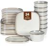 imageStone Lain Cairo 12Piece Dinnerware Set Stoneware Plates and Bowls Set Microwave and Dishwasher Safe Includes Dinner and Salad Plates Cereal Bowls Dishes for 4 SandGray