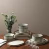 imageStone Lain Cairo 12Piece Dinnerware Set Stoneware Plates and Bowls Set Microwave and Dishwasher Safe Includes Dinner and Salad Plates Cereal Bowls Dishes for 4 SandGray