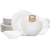 imageStone Lain Zen Stoneware 12Piece Dinnerware Set Service for 4 Beige Includes Salad  Dinner Plates ampamp Bowls Textured Sand Finish Microwave ampamp Dishwasher SafeWhite