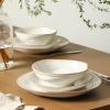 imageStone Lain Zen Stoneware 12Piece Dinnerware Set Service for 4 Beige Includes Salad  Dinner Plates ampamp Bowls Textured Sand Finish Microwave ampamp Dishwasher SafeWhite w Brown Rim
