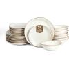 imageStone Lain Zen Stoneware 12Piece Dinnerware Set Service for 4 Beige Includes Salad  Dinner Plates ampamp Bowls Textured Sand Finish Microwave ampamp Dishwasher SafeWhite w Brown Rim