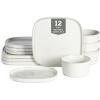 imageStone Lain Cairo 12Piece Dinnerware Set Stoneware Plates and Bowls Set Microwave and Dishwasher Safe Includes Dinner and Salad Plates Cereal Bowls Dishes for 4 SandWhite Speckled