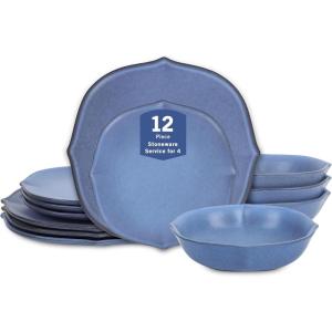 imageStone Lain Baskerville 16Piece Dinnerware Set Stoneware Borosilicate Glass GreenBlue