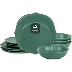 imageStone Lain Baskerville 16Piece Dinnerware Set Stoneware Borosilicate Glass GreenGreen