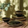 imageChristian Siriano Akoya Porcelain Dinnerware Set 12Piece  Dish Set for 4 Plates and Bowls Set White and GoldBlack