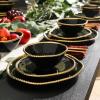 imageChristian Siriano Akoya Porcelain Dinnerware Set 12Piece  Dish Set for 4 Plates and Bowls Set White and GoldBlack