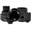 imageChristian Siriano Lustra Modern 16Piece Stoneware Dinnerware Set Plates and Bowls Set Dinner and Salad Plates Ramen Bowls Dishes for 4 BlackBlack