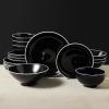 imageChristian Siriano Lustra Modern 16Piece Stoneware Dinnerware Set Plates and Bowls Set Dinner and Salad Plates Ramen Bowls Dishes for 4 BlackBlack