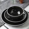 imageChristian Siriano Lustra Modern 16Piece Stoneware Dinnerware Set Plates and Bowls Set Dinner and Salad Plates Ramen Bowls Dishes for 4 BlackBlack