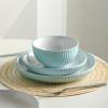 imageChristian Siriano Lustra Modern 16Piece Stoneware Dinnerware Set Plates and Bowls Set Dinner and Salad Plates Ramen Bowls Dishes for 4 BlackTeal