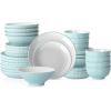 imageChristian Siriano Lustra Modern 16Piece Stoneware Dinnerware Set Plates and Bowls Set Dinner and Salad Plates Ramen Bowls Dishes for 4 BlackTeal