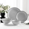 imageChristian Siriano Lustra Modern 16Piece Stoneware Dinnerware Set Plates and Bowls Set Dinner and Salad Plates Ramen Bowls Dishes for 4 BlackWhite