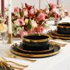 imageChristian Siriano Solene Stoneware Dinnerware 12Piece Plates and Bowls Set Dish Set for 4 Black with Gold Rim Glossy Finish Hand Wash OnlyBlack