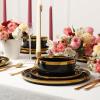imageChristian Siriano Solene Stoneware Dinnerware 12Piece Plates and Bowls Set Dish Set for 4 Black with Gold Rim Glossy Finish Hand Wash OnlyBlack