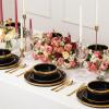 imageChristian Siriano Solene Stoneware Dinnerware 12Piece Plates and Bowls Set Dish Set for 4 Black with Gold Rim Glossy Finish Hand Wash OnlyBlack