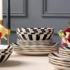 imageChristian Siriano Solene Stoneware Dinnerware 12Piece Plates and Bowls Set Dish Set for 4 Black with Gold Rim Glossy Finish Hand Wash OnlyBlack and White and Gold