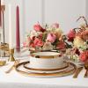 imageChristian Siriano Solene Stoneware Dinnerware 12Piece Plates and Bowls Set Dish Set for 4 Black with Gold Rim Glossy Finish Hand Wash OnlyWhite