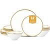 imageChristian Siriano Akoya Porcelain Dinnerware Set 12Piece  Dish Set for 4 Plates and Bowls Set White and GoldWhite