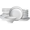 imageChristian Siriano Lustra Modern 16Piece Stoneware Dinnerware Set Plates and Bowls Set Dinner and Salad Plates Ramen Bowls Dishes for 4 BlackWhite