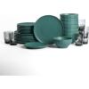 imageStone Lain Rio Stoneware 32 Piece Dinnerware Set Plates and Bowls Sets Green Dish Set for 8 with Clear Fluted Glass Cups Microwave ampamp Dishwasher SafeGreen