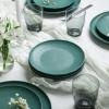 imageStone Lain Rio Stoneware 32 Piece Dinnerware Set Plates and Bowls Sets Green Dish Set for 8 with Clear Fluted Glass Cups Microwave ampamp Dishwasher SafeGreen