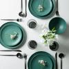 imageStone Lain Rio Stoneware 32 Piece Dinnerware Set Plates and Bowls Sets Green Dish Set for 8 with Clear Fluted Glass Cups Microwave ampamp Dishwasher SafeGreen