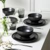 imageStone Lain Rio Stoneware 32 Piece Dinnerware Set Plates and Bowls Sets Green Dish Set for 8 with Clear Fluted Glass Cups Microwave ampamp Dishwasher SafeBlack