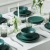 imageStone Lain Rio Stoneware 32 Piece Dinnerware Set Plates and Bowls Sets Green Dish Set for 8 with Clear Fluted Glass Cups Microwave ampamp Dishwasher SafeGreen