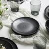 imageStone Lain Rio Stoneware 32 Piece Dinnerware Set Plates and Bowls Sets Green Dish Set for 8 with Clear Fluted Glass Cups Microwave ampamp Dishwasher SafeBlack