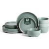 imageEarth ampamp Clay Amber 12Piece Dinnerware Set Stoneware Dishwasher and Microwave Safe Plates and Bowls Set Dish Set for 4 White SpeckledGreen